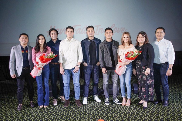 Have faith in love. The cast of Kwentong Jollibee Valentine’s Series with Jollibee Global Brand Chief Marketing Officer and PH Marketing Head Francis Flores (rightmost), Proposal director Joel Ruiz (fifth from left), Assistant Vice President and Head of Brand Communications, PR and Digital Arline Adeva (second from right), and Jollibee Philippines President JJ Alano (rightmost).