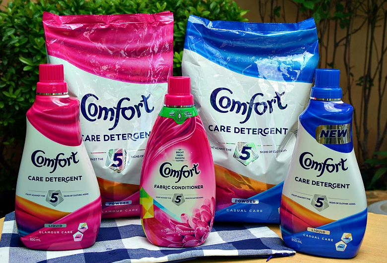 Comfort is available in powder detergent, liquid detergent, fabric conditioner, detergent capsules and dry wash spray and in two variants: Glamour Care and Casual Care.