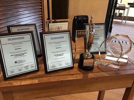 Multiple awards given to Metrobank by The Asian Banker 2019 Awards include: Best Managed Bank, Best Transaction Bank, Best Trade Finance, Best Foreign Exchange Bank - also Best Companies to Work for in Asia and Best Service Provider in Cash Management
