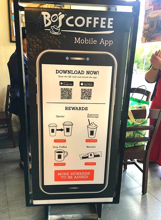 Bo's Coffee Mobile App which will reward you every time you order in Bo's Coffee - points can be used to get free upsize, beverage, drip coffee or biscotti