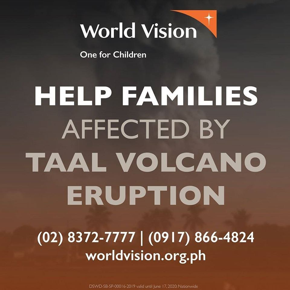 World Vision Calls For Donation In Ongoing Relief Efforts For Communities Affected By Taal Volcano Eruption