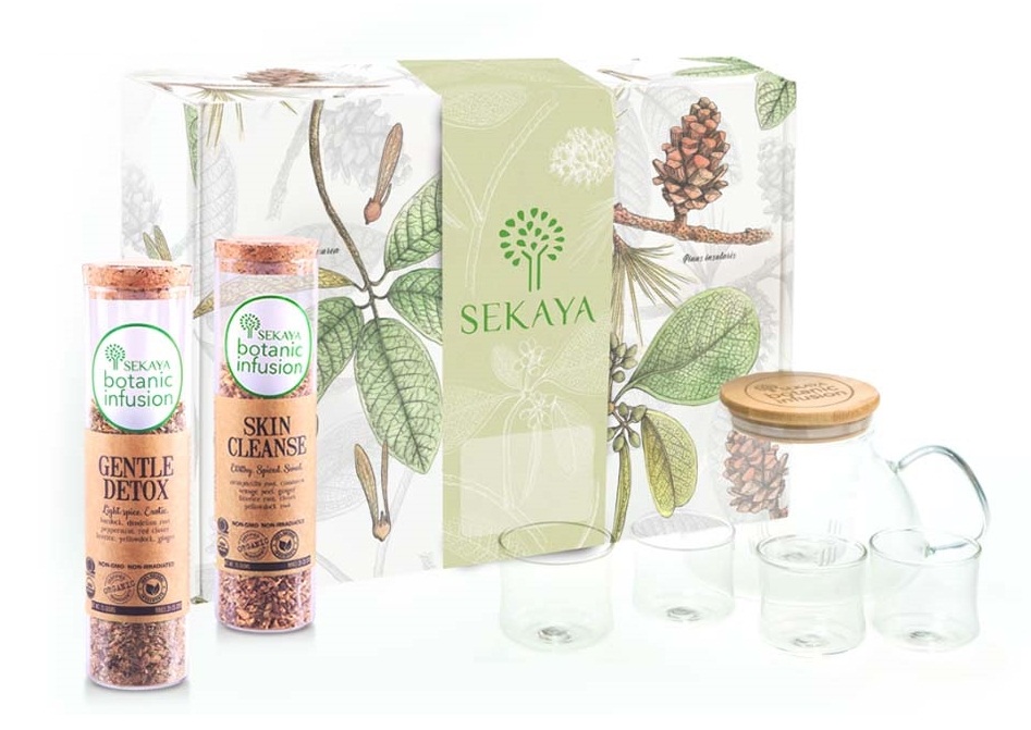 Featuring both the Sekaya Botanic Infusions Skin Cleanse blend and Gentle Detox blend, the Sekaya Cleanse & Detox Pack.