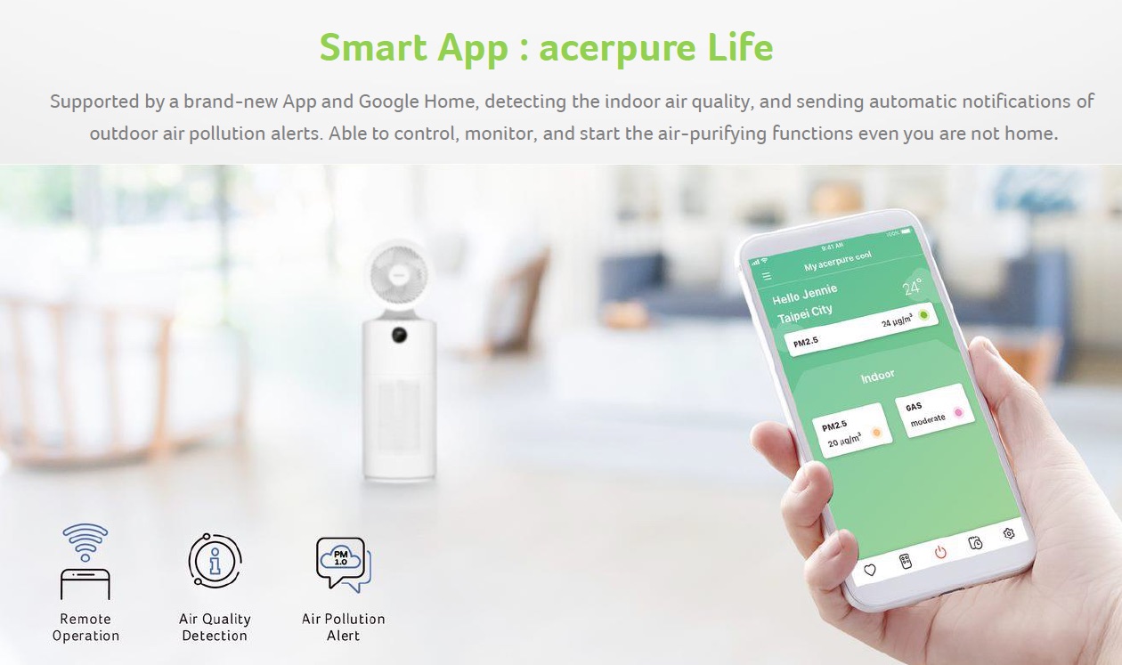acerpure is connected and can be accessed via wifi through a smart app acerpure Life