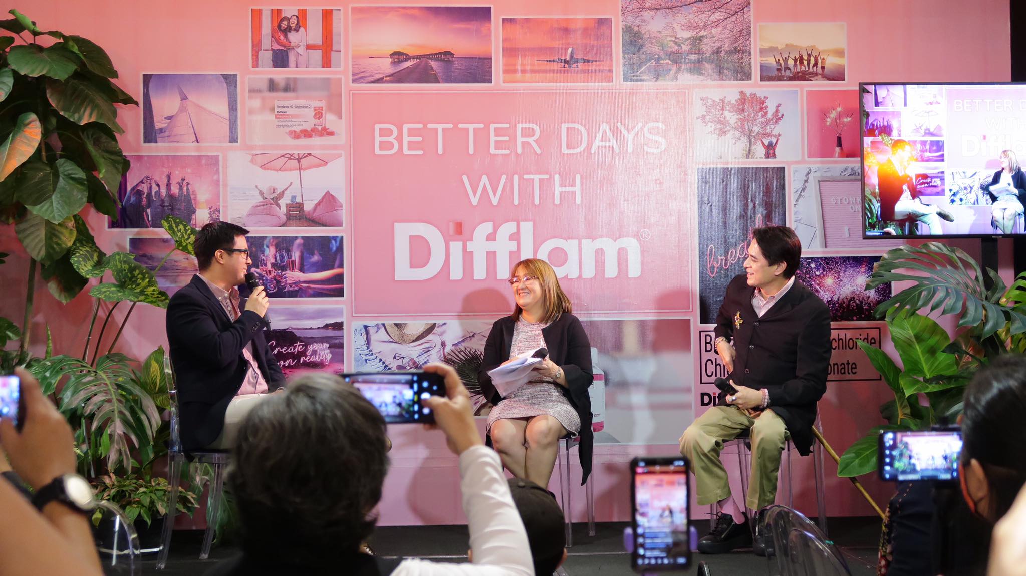 Host Justin Quirino with Dr. Nailes and Dr. Salvino at the Better Days with Difflam Media Roundtable event.