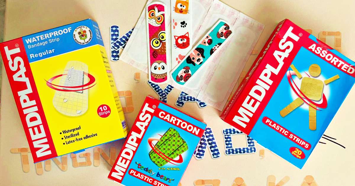 Mediplast has this whole range of bandage strips available in different sizes, waterproof, latex and kid-friendly designs.